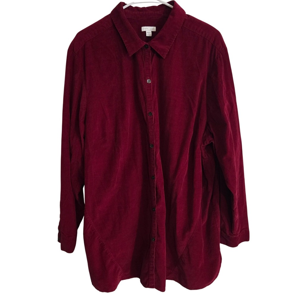 J Jill Corduroy Button Shirt Women's 3X Red Long Sleeve Soft Casual Top